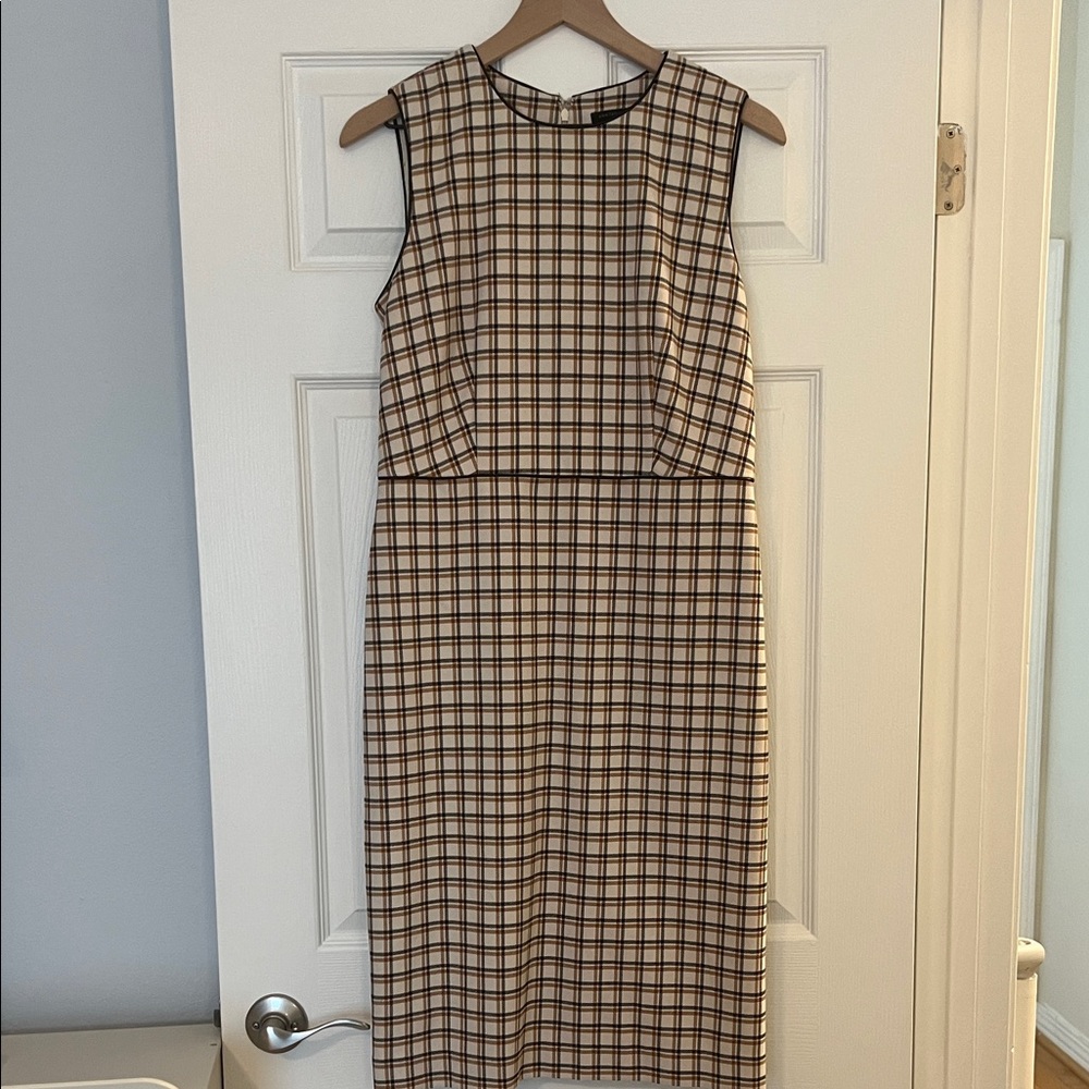 Ann Taylor Beige and Black Checkered Midi Dress